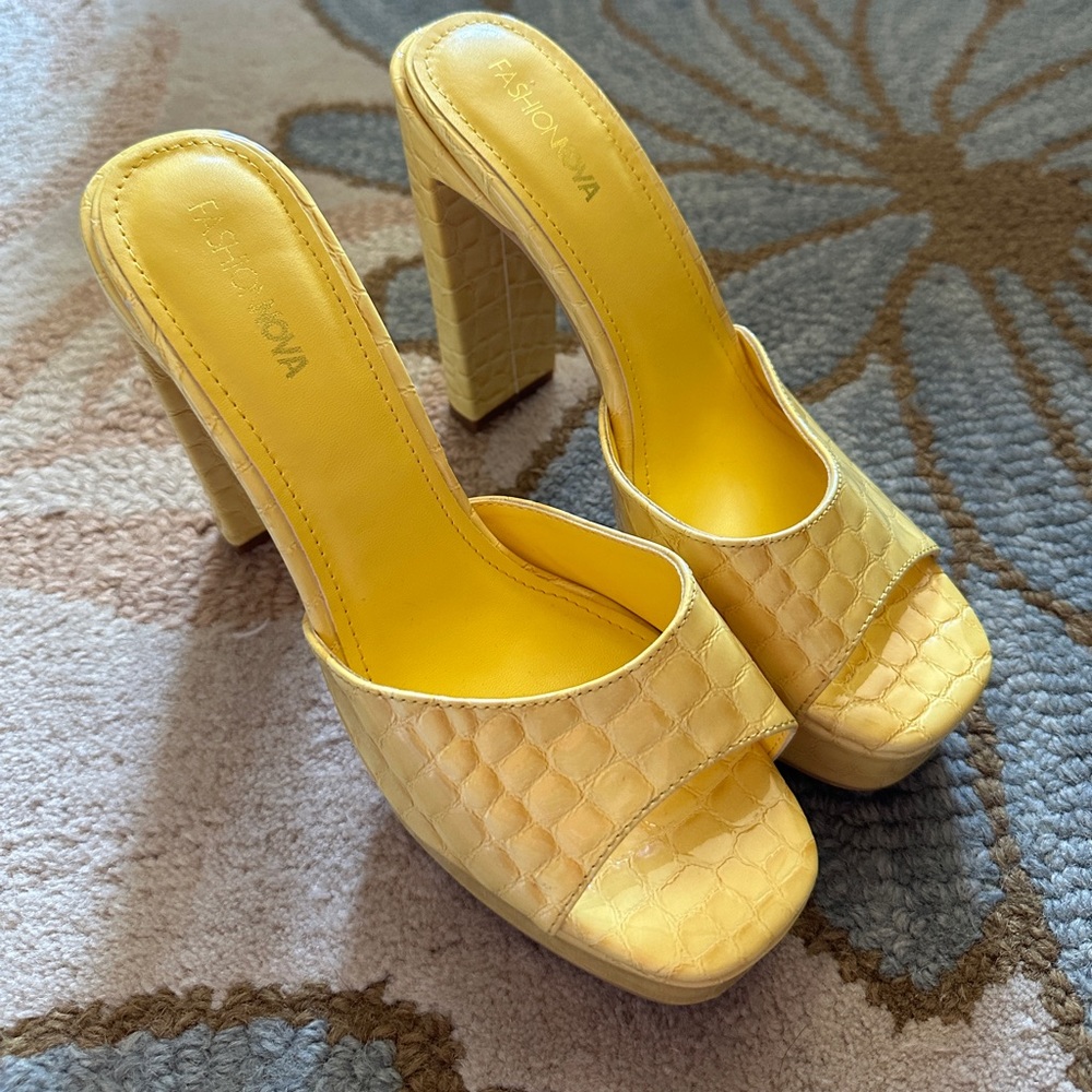 Yellow block heels